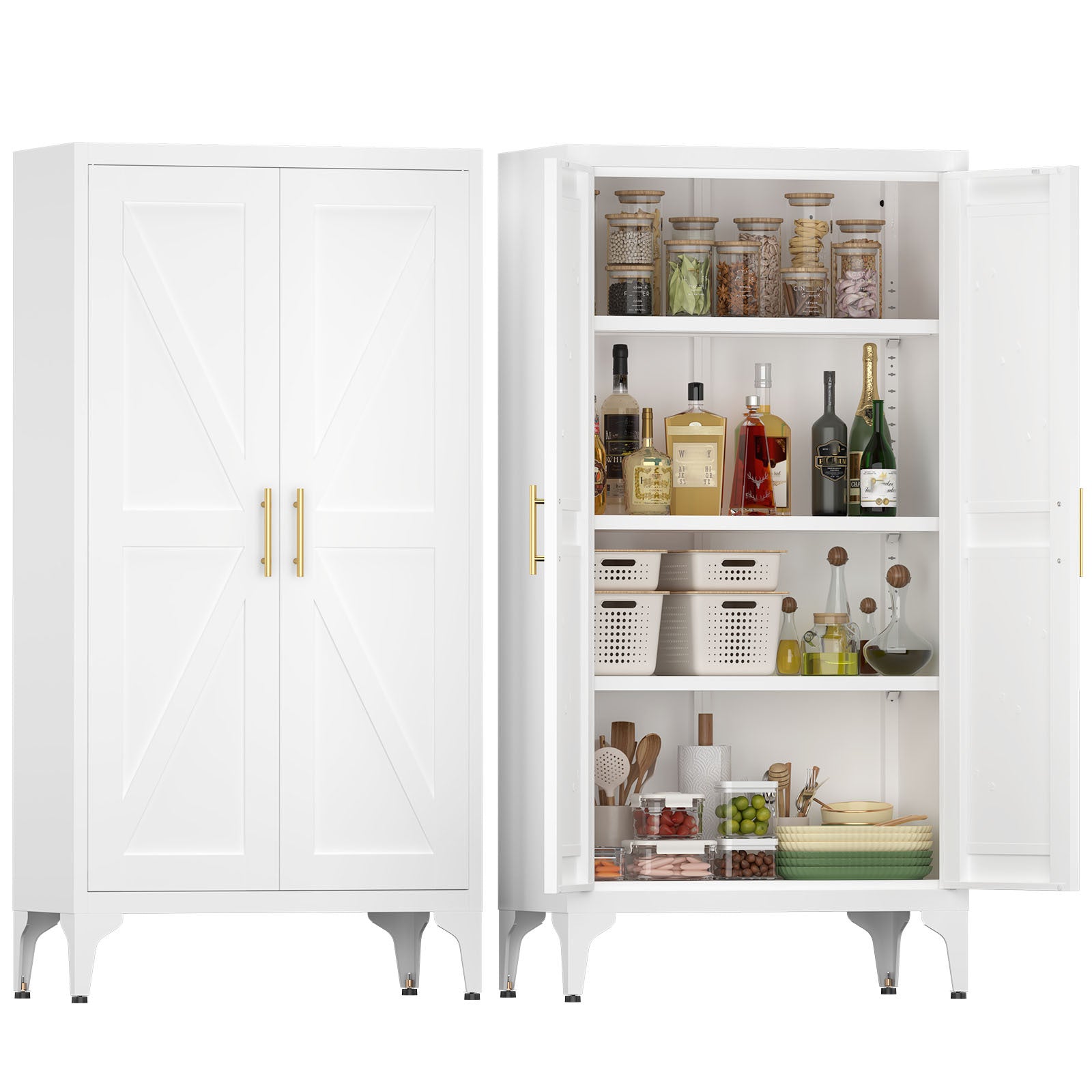 Metal Adjustable 2 Doors Metal Storage Cabinet Kitchen Pantry Cabinet With Adjustable Shelves all Steel Cabinet Locker For Ki