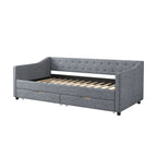 Twin Size Daybed with Drawers Upholstered Tufted Sofa Bed, with Button on Back and Piping on Waved Shape Arms-Light Grey - Grand Goldman Shop