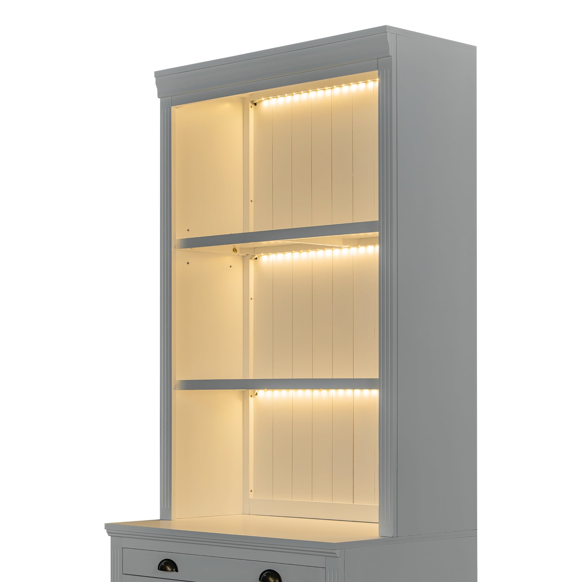 83.4'Tall Bookshelf Suite with LED Lighting, Modern Bookcases with Glass Doors and Drawers,2-Piece Set Storage Bookcase Suite
