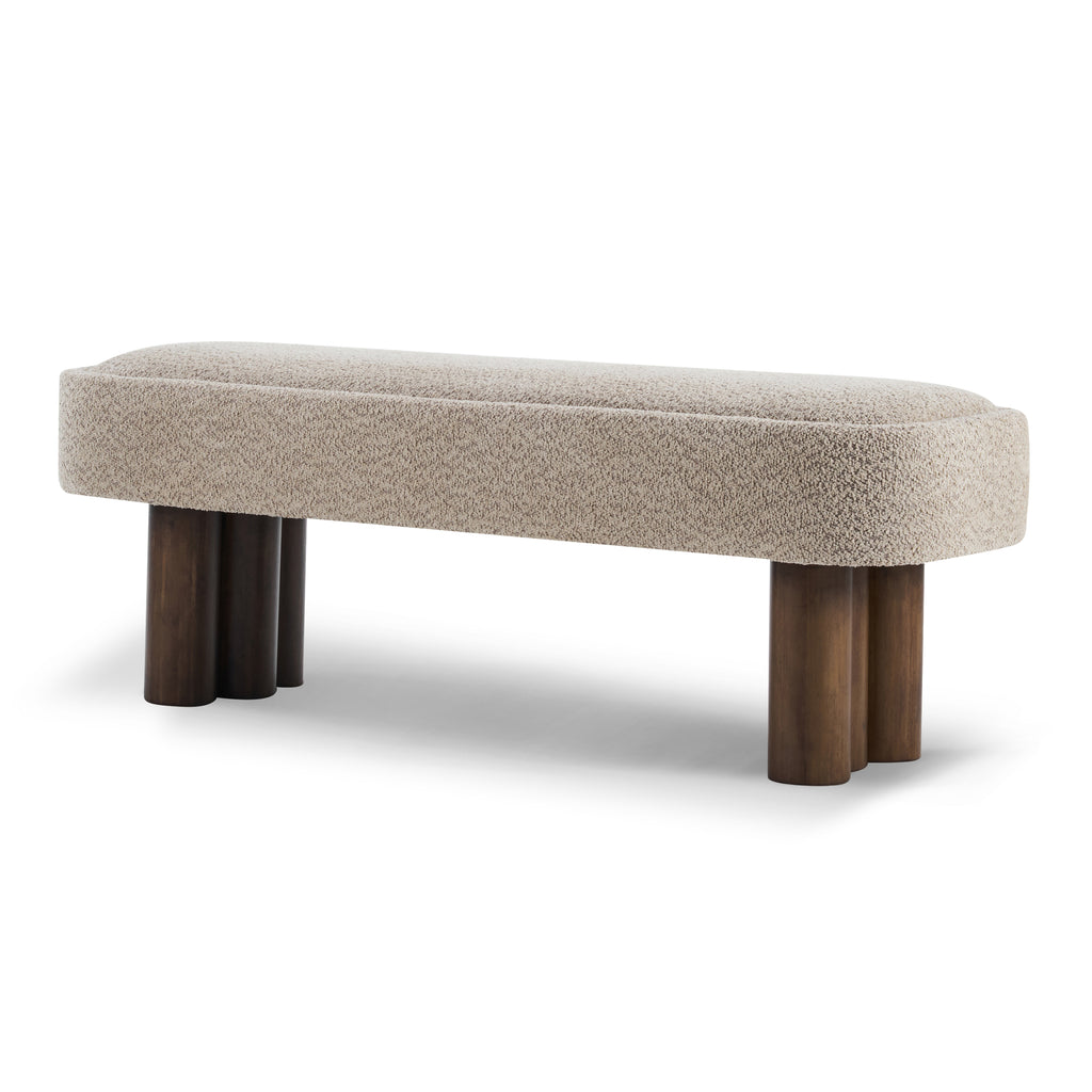 Indoor Khaki Boucle Dining Bench with Walnut Color Legs, 51.57'L Upholstered Seating for Kitchen, Dining Room and Living Space,250lbs Capacity - Grand Goldman Shop