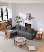 96.9' Cloud Sectional Couch with U-Shaped Chaise,Modern Modular Sofa with Deep Seat, Upholstered Couches for Living Room Bedroom,No Assembly Required,(Plush Corduroy Fabric),Grey-Blue-Left - Grand Goldman Shop