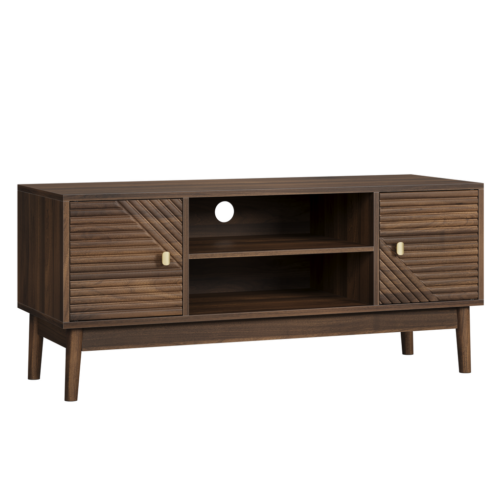 Mid-Century Modern TV Stand for 32/45 inch TV, Walnut MDF Entertainment Center with Storage, 43.31 inch Media Console Table for Living Room and Bedroom - Grand Goldman Shop