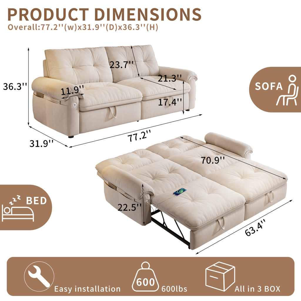 W3820S00024, a 77-inch convertible sofa bed, and a 2-in-1 piece suitable for both sitting and lying. Made of cloud-like fabric, it is applicable to living rooms, bedrooms and apart - Grand Goldman Shop