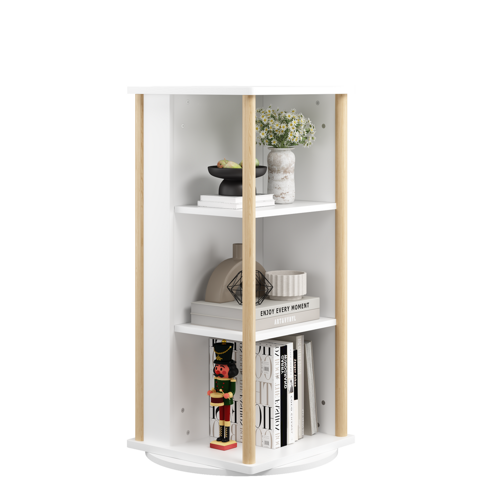 Stylish 360° Rotating Kids Bookshelf with Chalkboard, 3-Tier Wood Floor Revolving Bookcase & Toy Storage Organizer, Picture B