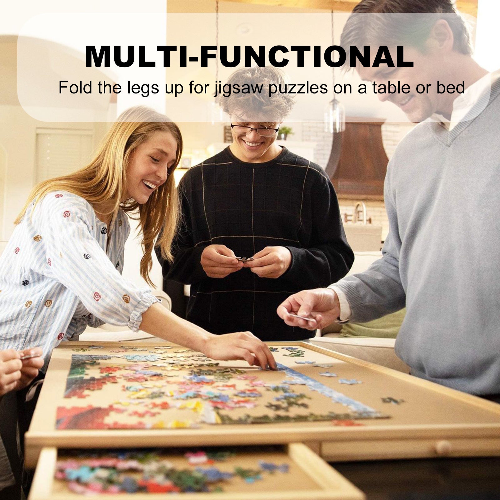 27' H Tall 1500 Piece Puzzle Table with Legs, 5 Drawers, 34' W x 26' D Large Wood Folding Jigsaw Puzzle Board for Adults, Nat