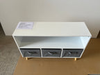 Kids Bookcase with Collapsible Fabric Drawers, Children's Book Display, Toy Storage Cabinet Organizer, White/Gray, MDF+Pine -