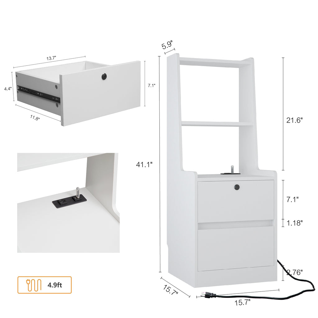 Nightstands Set of 2, with Charging Station, Smart Nightstand with Night Light, Modern Night Stand with Bookshelf, Bedside Tables with Storage Cabinet for Bedroom,White - Grand Goldman Shop