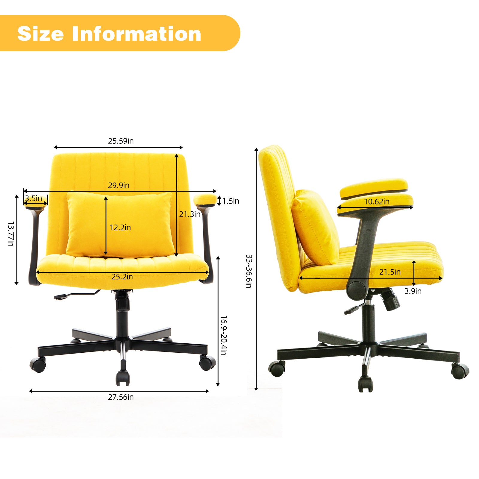 Modern Yellow Linen Criss Cross Armrest Office Chair with Wheels - Ergonomic Design for Home Office, Work & Study | Premium H