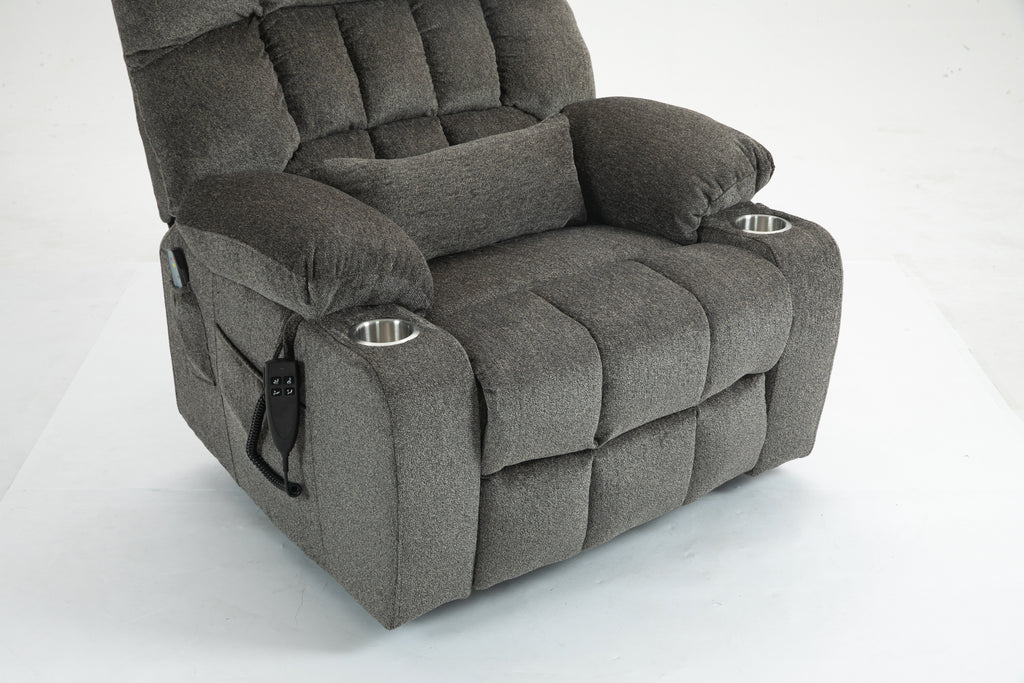 Lift Chair for Big and Tall Person with Inconvenient Legs: High Density Foam Lift Sofa with Heat and Massage, 2 Pockets, 2 Cup Holder, 2 Remote, OKIN Motor - Grand Goldman Shop