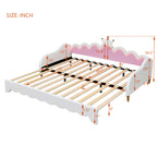 Twin Extending Daybed with LED Lights, Modern Upholstered Princess Daybed With Crown Headboard,White - Grand Goldman Shop