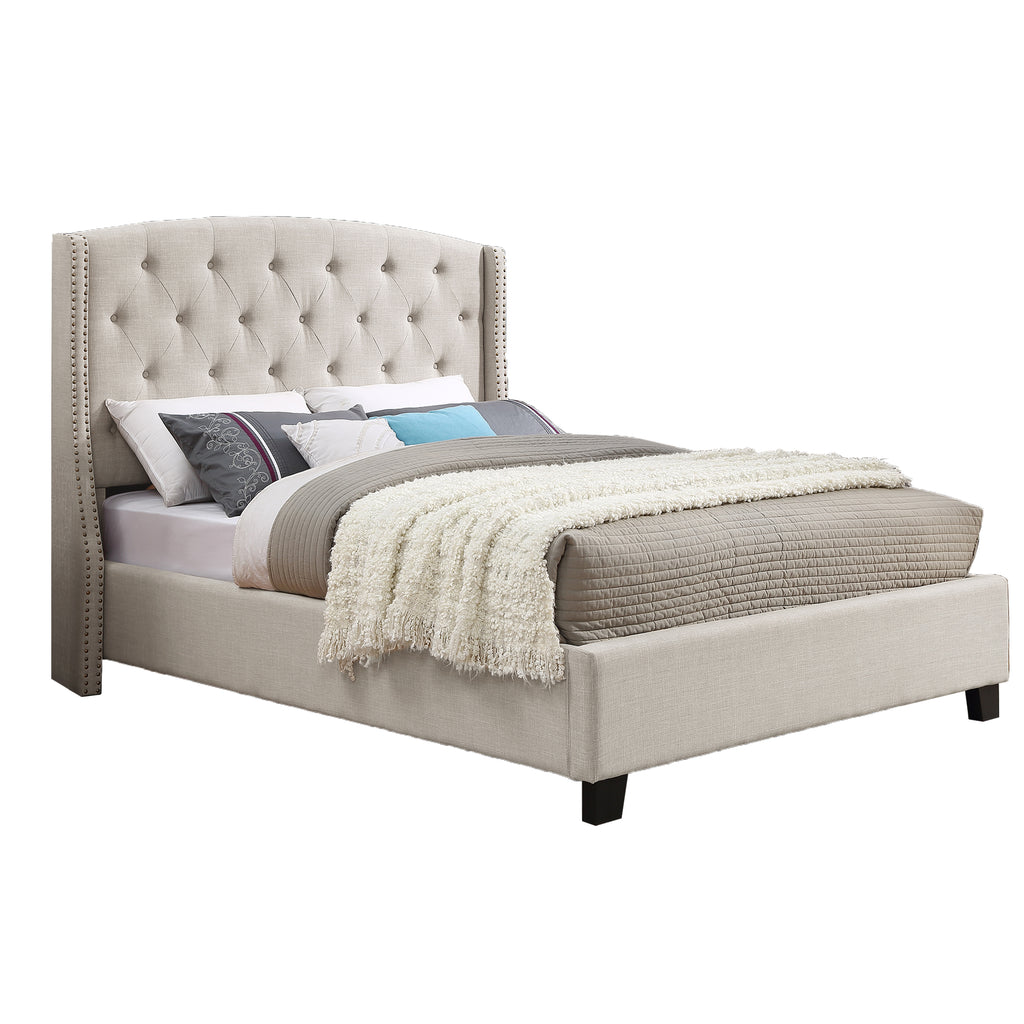 Astral 3-Piece Upholstered Bedroom Set, Tufted Wingback Bed with Two White Nightstands - Grand Goldman Shop