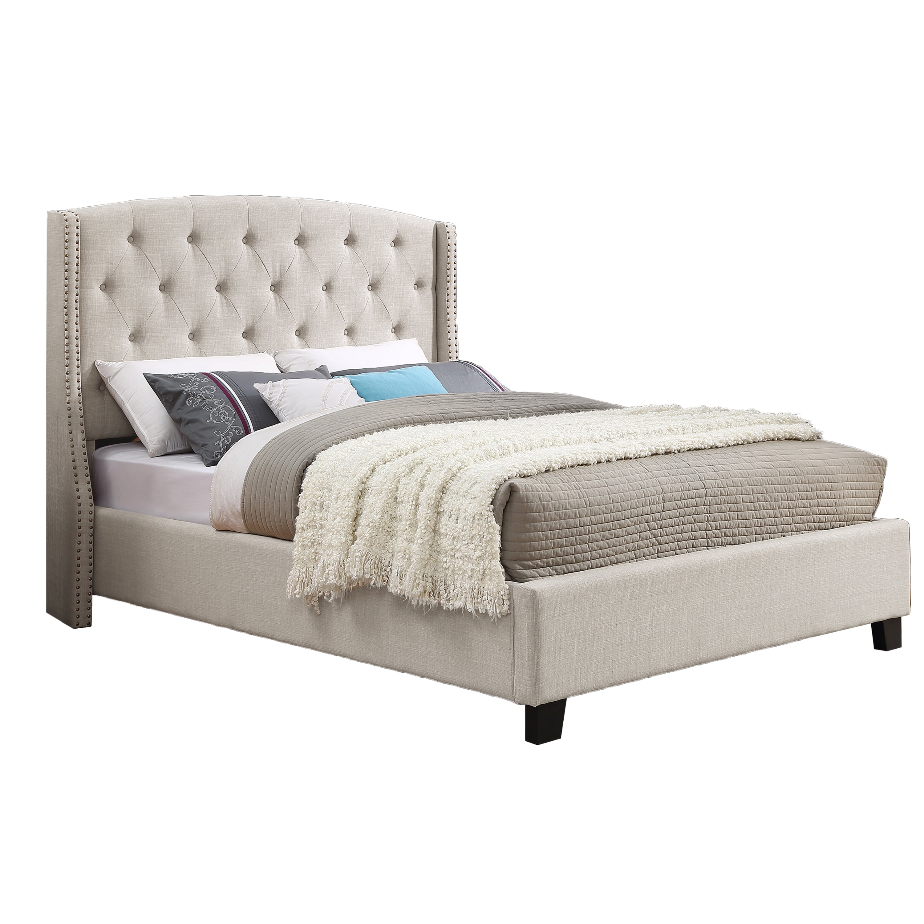 Astral 3-Piece Upholstered Bedroom Set, Tufted Wingback Bed with Two White Nightstands - Grand Goldman Shop
