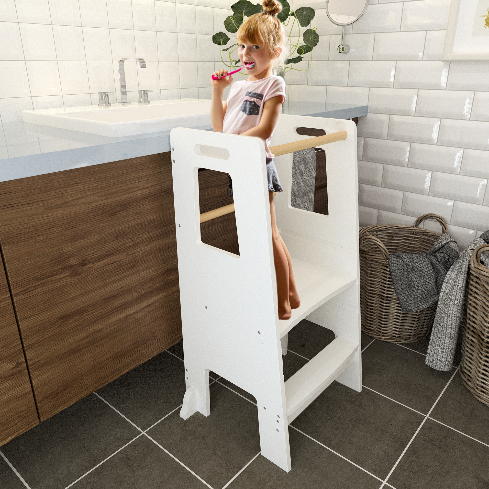 Kids Standing Tower, Child Kitchen Step Stool Toddler Wood Stepping Stool - Children's Montessori Stool - Adjustable Height, 