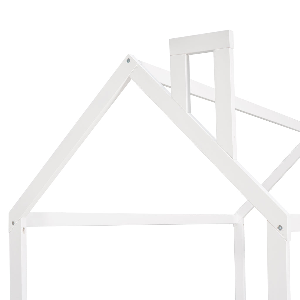 {Slats are not included}Twin Size Wood Bed House Bed Frame with Fence,for Kids,Teens, Girls,Boys {White}{OLD SKU:WF194274AAK} - Grand Goldman Shop