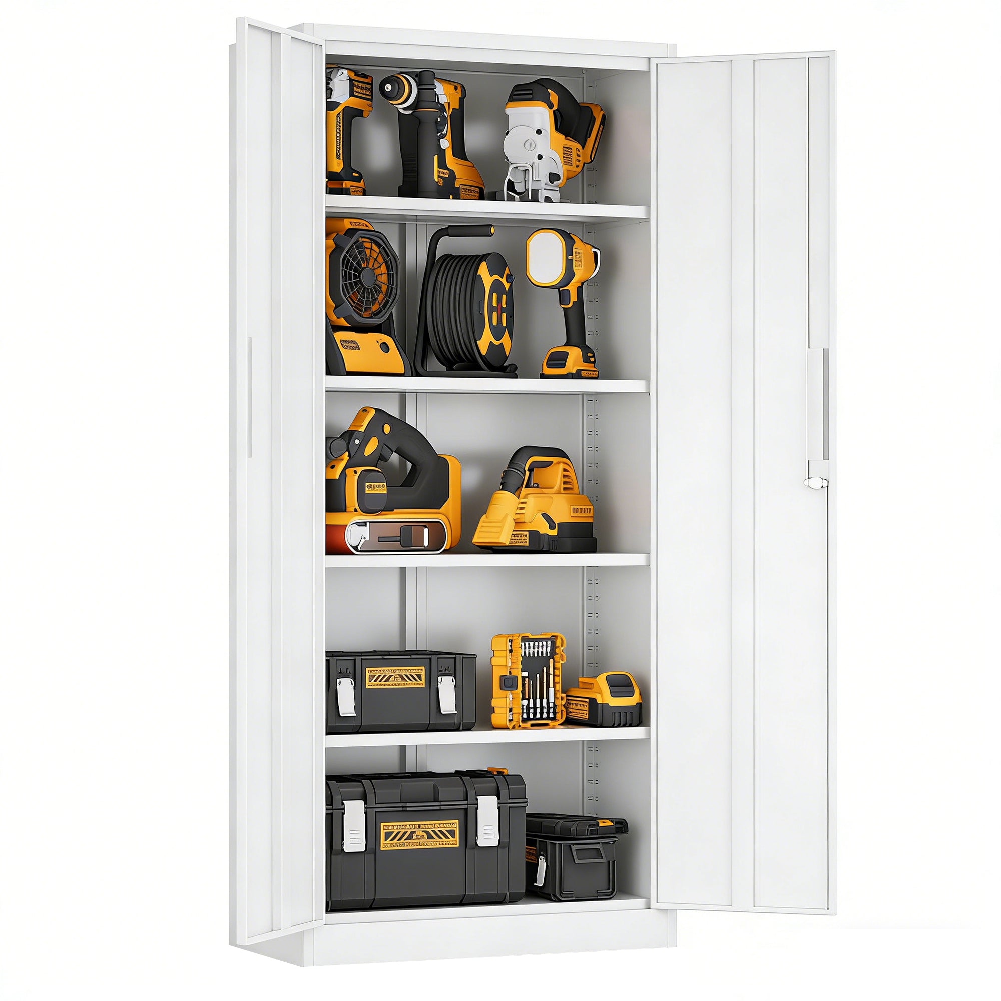 71'H Metal Garage Storage Cabinet, White Tool Steel Locking Cabinet with Doors and 4 Adjustable Shelves, Tall Cabinets for Ga