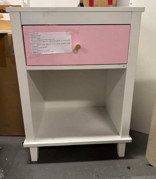 Pink+Golden Handle Wooden Nightstand 26.77''H with One Drawer One Shelf for Kids and Adults - Grand Goldman Shop