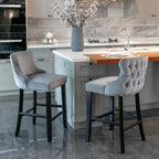 A&A Furniture,Contemporary Velvet Upholstered Wing-Back Barstools with Button Tufted Decoration and Wooden Legs, and Chrome Nailhead Trim, Leisure Style Bar Chairs,Bar stools, Set of 2 (Gray),SW1824GY - Grand Goldman Shop