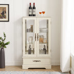 Glass Cabinet Lighted Glass Cabinet Curio Display Cabinet with Adjustable Glass Shelves 2 Doors and 1 drawer Cabinet Bulb Included White - Grand Goldman Shop