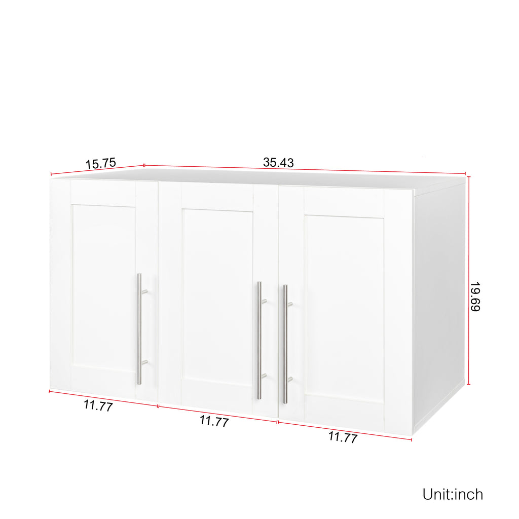 Stackable Wall Mounted Storage Cabinet, 15.75 'D x 35.43' W x 19.69 'H, White - Grand Goldman Shop