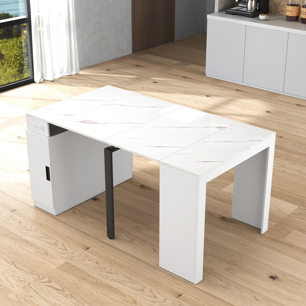 Modern Multifunctional Extendable Dining Table with Outlet, Space Saving Expanding Table with Storage for Party, Weddings, Meetings, Celebrations - Grand Goldman Shop
