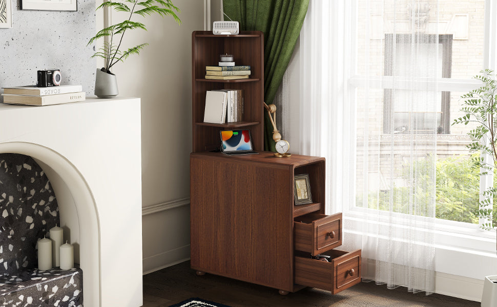 End Table with Drawers, Corner Table with Open Shelves, Tall Side Table for Bedroom and Corner(Expect Arrival Date 2025/4/16) - Grand Goldman Shop