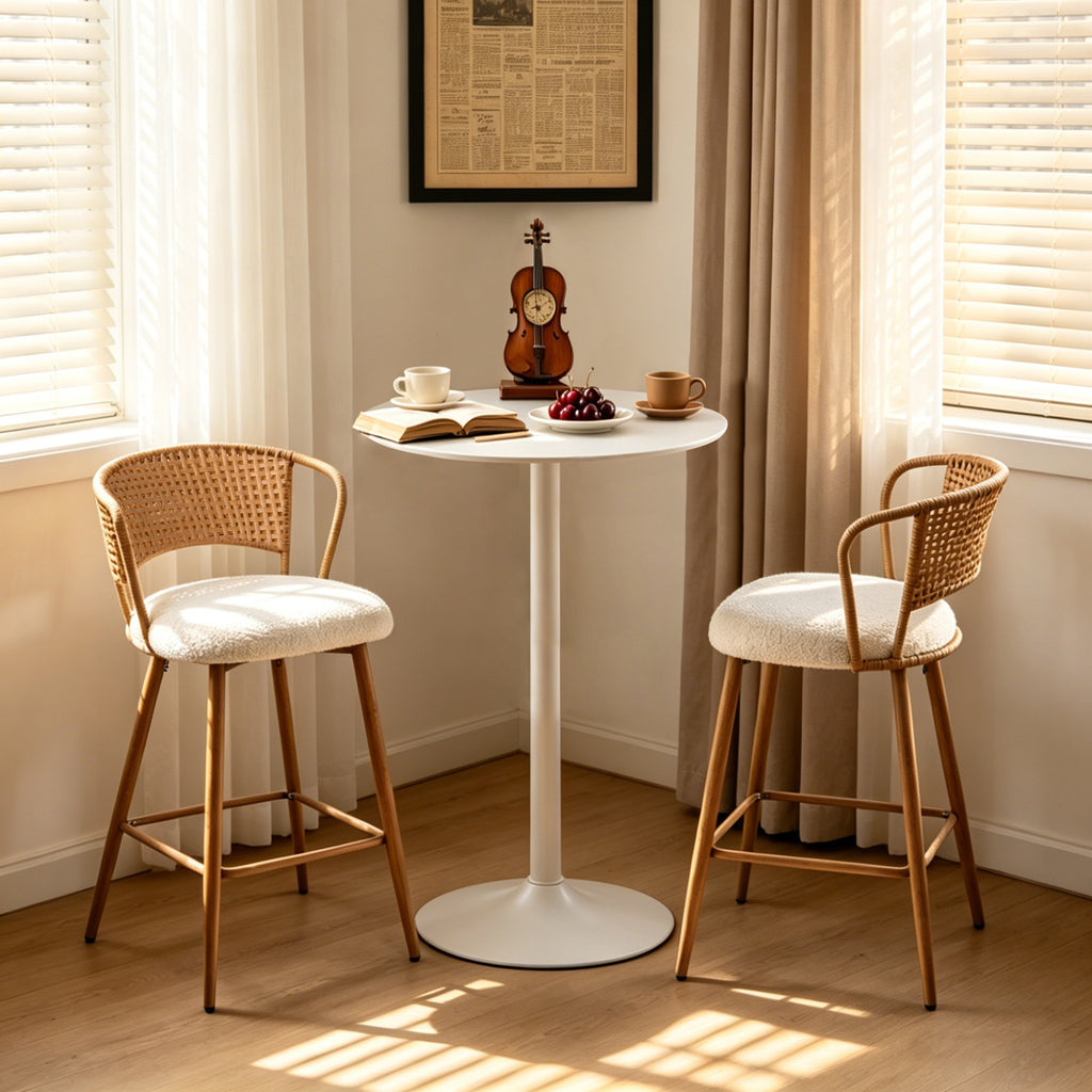 White Round Bar  Table, modern dining table, dining table, MDF tabletop and iron-painted matte base, round dining table, medieval living room coffee table (24 inches), family kitchen, small space - Grand Goldman Shop