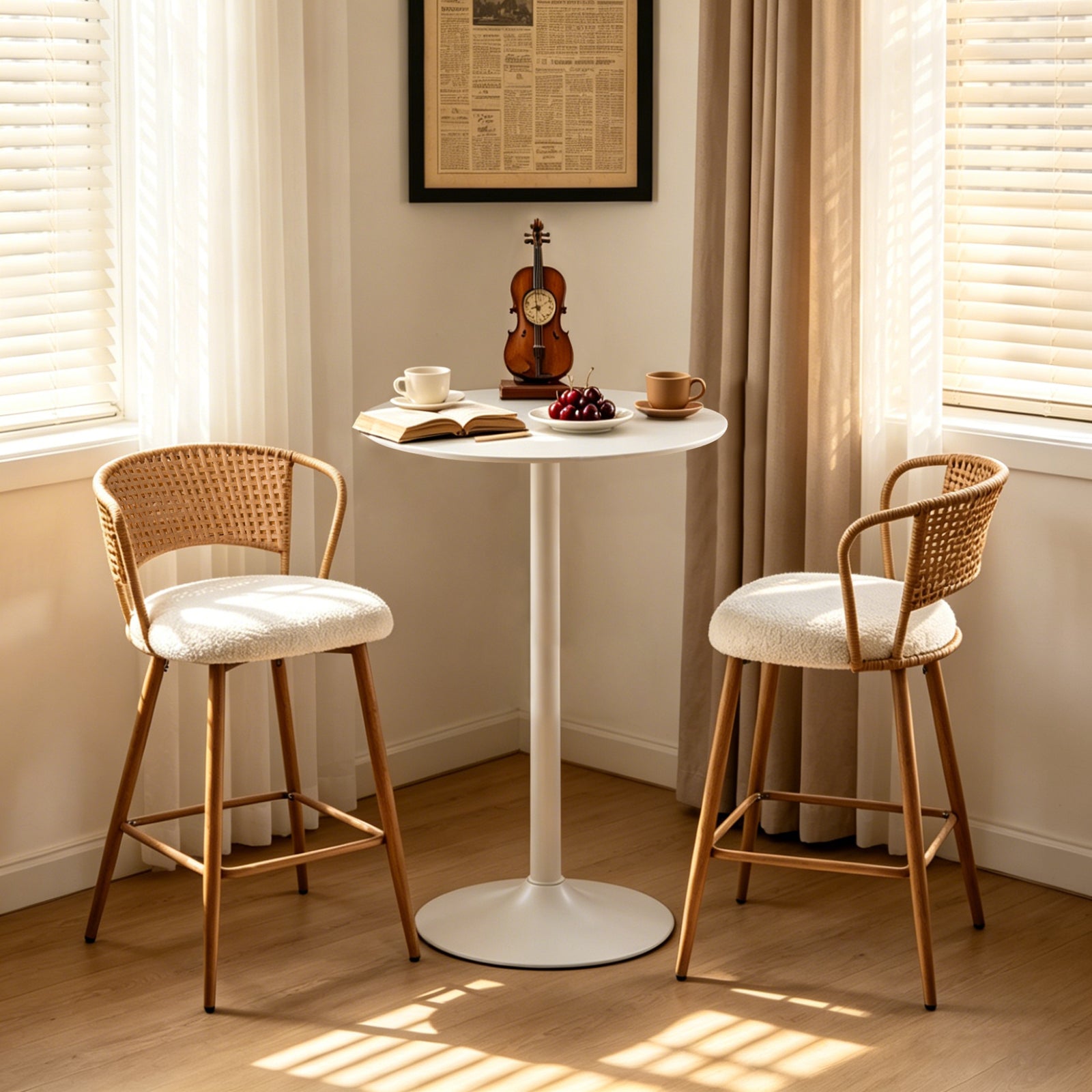 White Round Bar  Table, modern dining table, dining table, MDF tabletop and iron-painted matte base, round dining table, medieval living room coffee table (24 inches), family kitchen, small space - Grand Goldman Shop