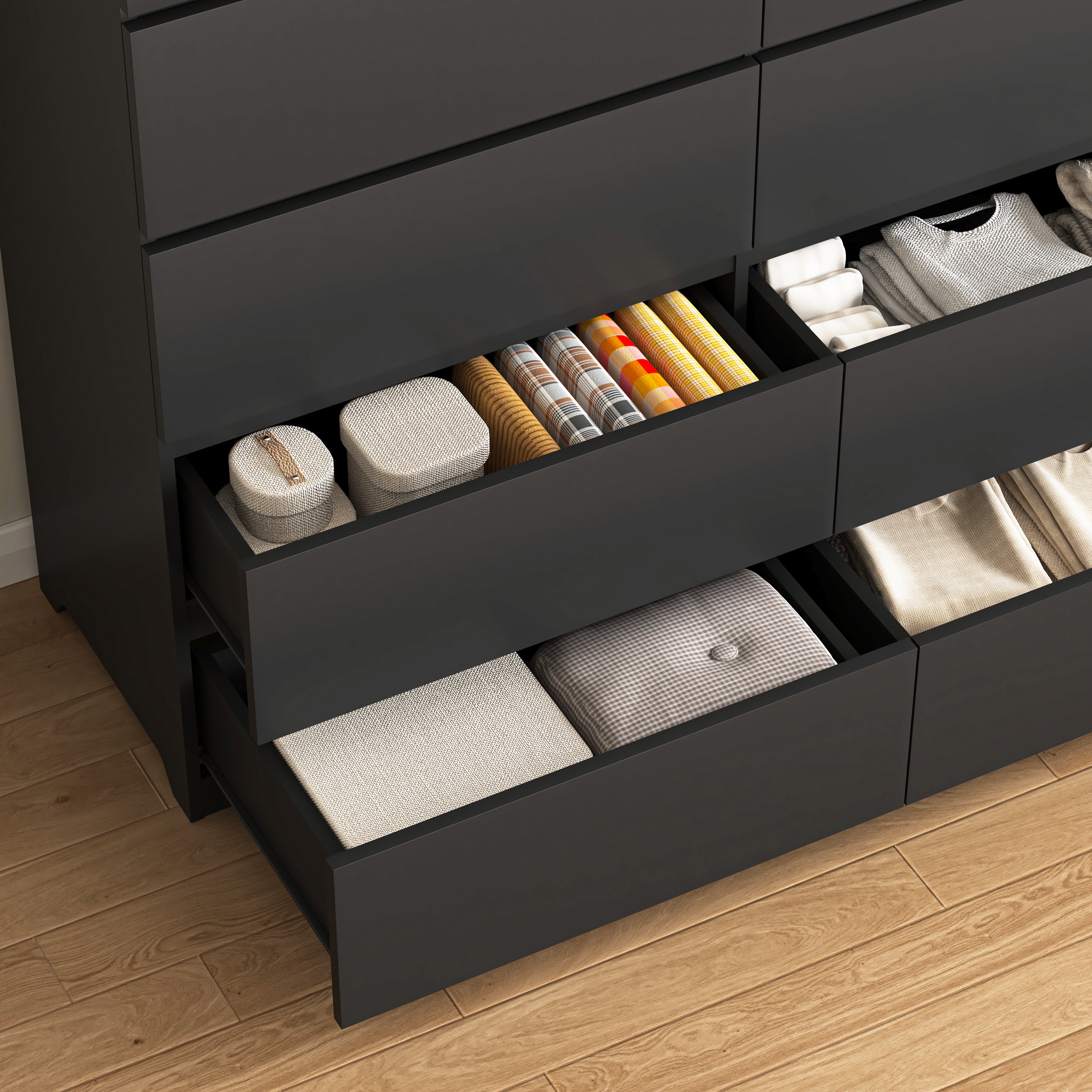 8 Drawers Dresser for Bedroom, Wood Bedroom Dresser Modern Drawer Chest, 8 Chest of Drawer, Tall Dresser for Closet, Dressers Organizer for Living Room, Closet,Black - Grand Goldman Shop