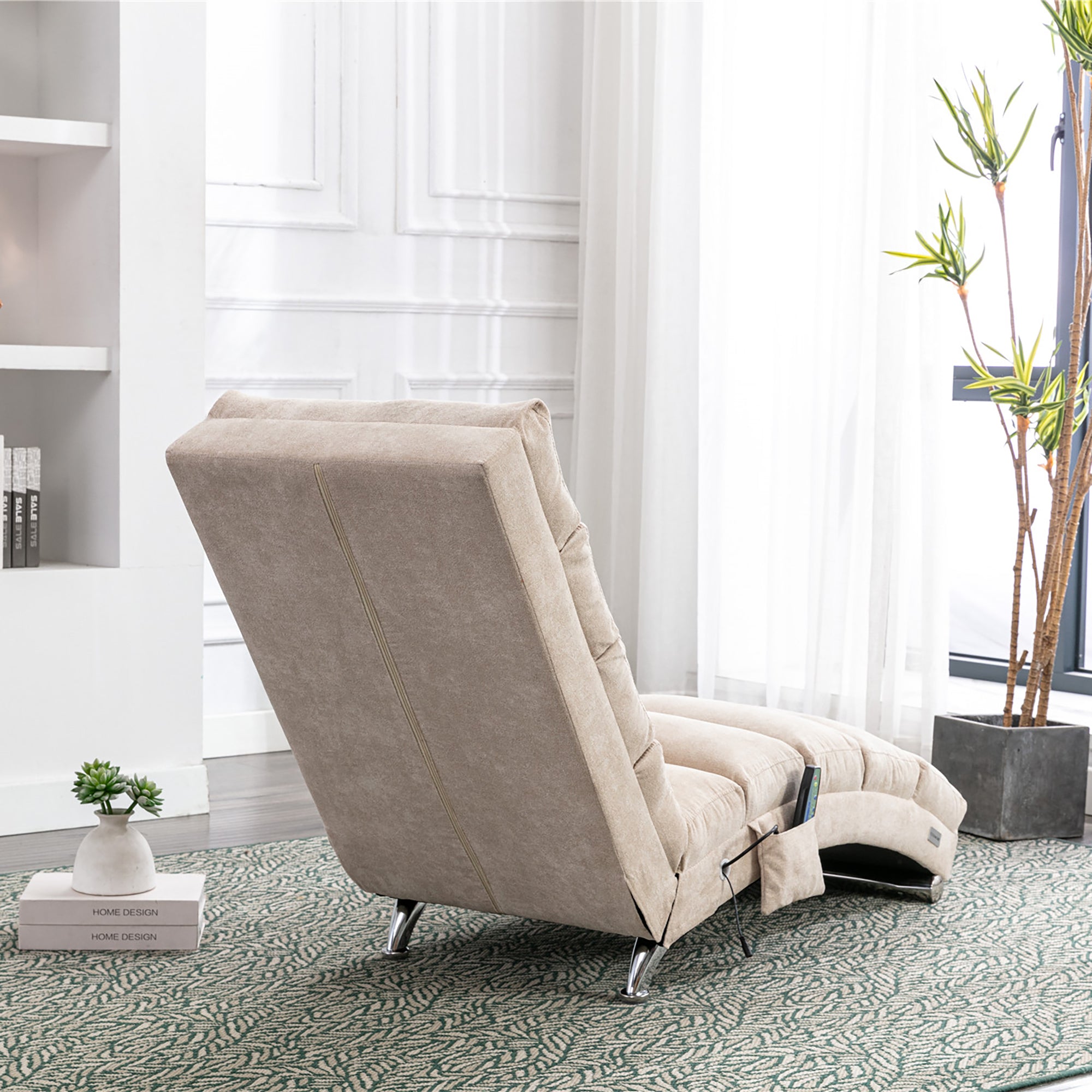 Linen Massage Chaise Lounge Indoor with Remote Control, Ergonomic Electric Massage Lounger in Beige - Grand Goldman Shop