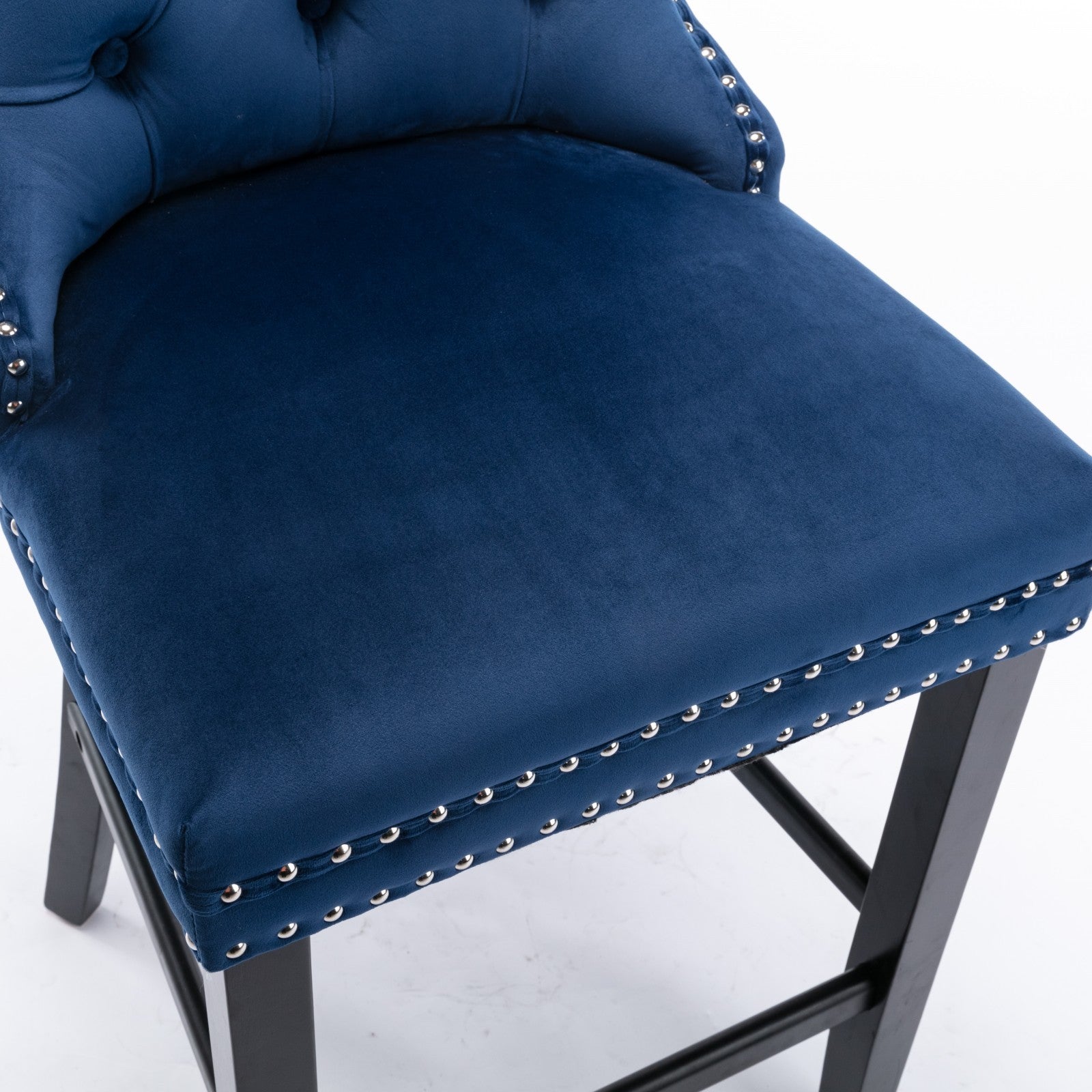 Contemporary Velvet Upholstered Barstools with Button Tufted Decoration and Wooden Legs, and Chrome Nailhead Trim, Leisure Style Bar Chairs,Bar stools, Set of 2 (Blue),SW2002BL - Grand Goldman Shop