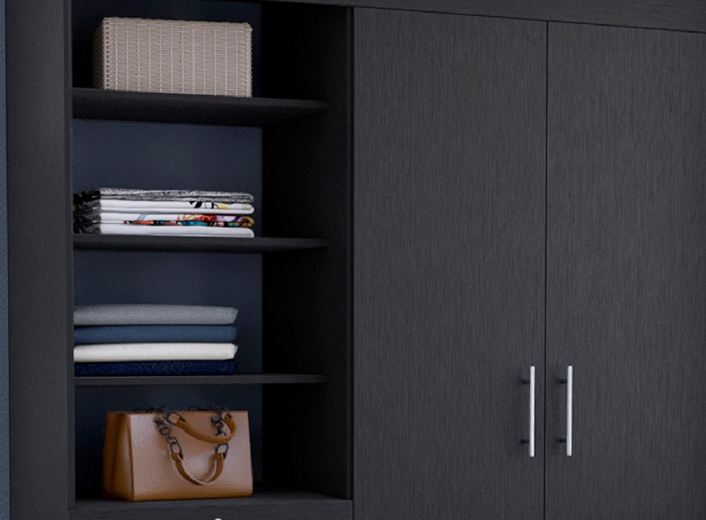 Kenya 3 Drawers Armoire, Double Door, 3-Tier Shelf -Black - Grand Goldman Shop