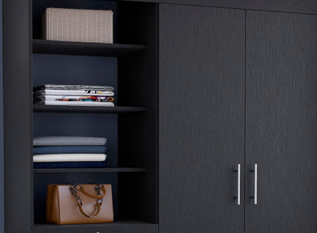 Kenya 3 Drawers Armoire, Double Door, 3-Tier Shelf -Black - Grand Goldman Shop