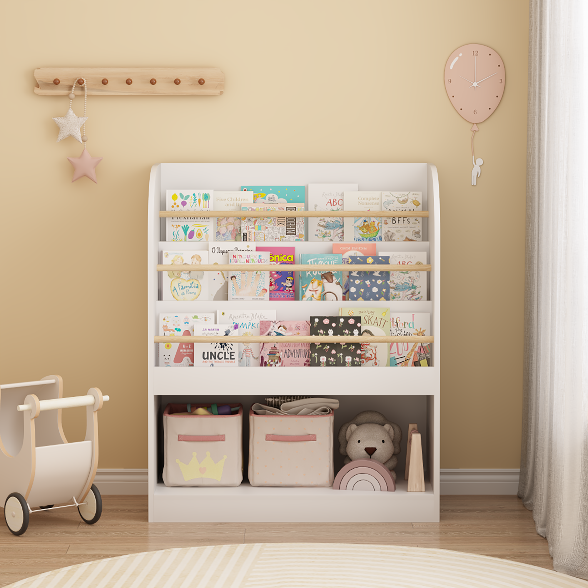 Kids Bookshelf with Open Storage, Front-Facing Children's Bookcase, Multi-Tier Wooden Book Display Shelf for Toddlers, Playro