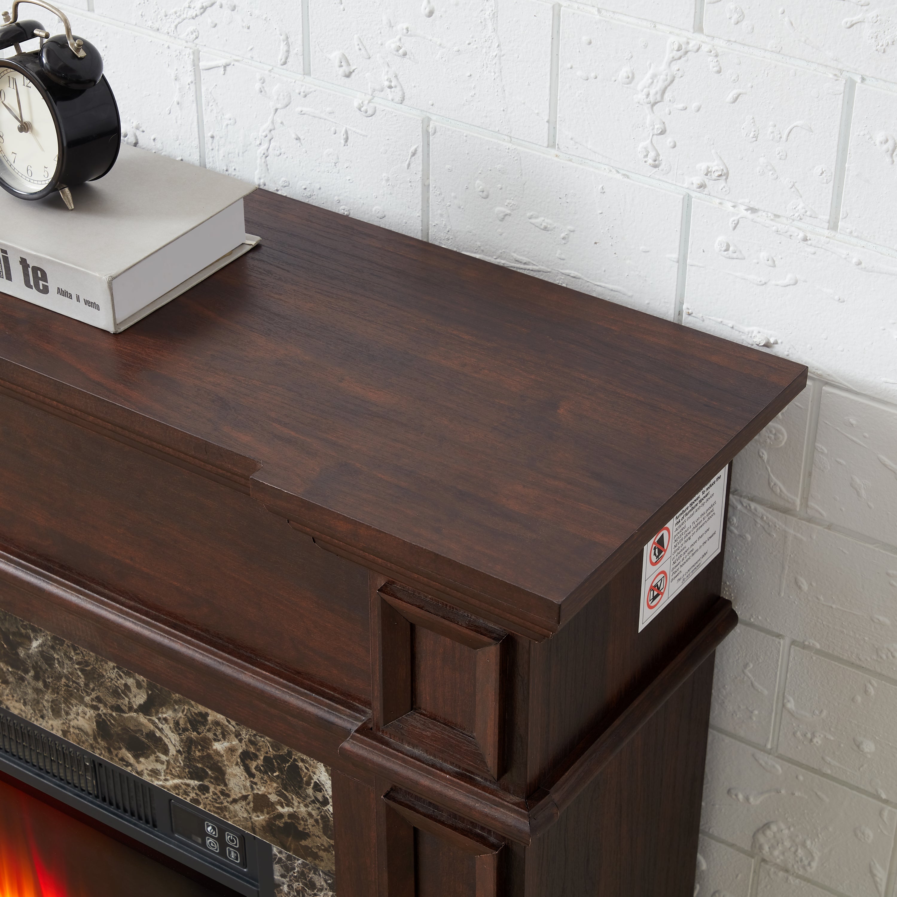 Electric Fireplace with Mantel, Fireplace Mantel, Fireplace Heater Freestanding, Realistic Stacked Stone Surround with Remote Control Timer LED Flame, Cherry, 45.66'W*11.8'D*40'H - Grand Goldman Shop