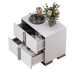 Modern End Table with Drawers, Elegant Nightstand with Metal Foot,Wood Bedside Table with Mirrored Metal Handles,Sofa Side End Table for Bedroom Living Room Office,White - Grand Goldman Shop