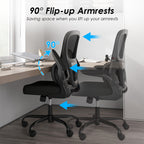 Office Chair, Mesh Ergonomic Office Chair with Lumbar Support, Comfy Computer Desk Chair with Flip Armrest Rolling Wheels for