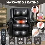 Power Lift Recliner Chair Heat Massage Dual Motor Infinite Position Up to 350 LBS, Genuine Leather, Heavy Duty Motion Mechanism with USB Ports, Black - Grand Goldman Shop