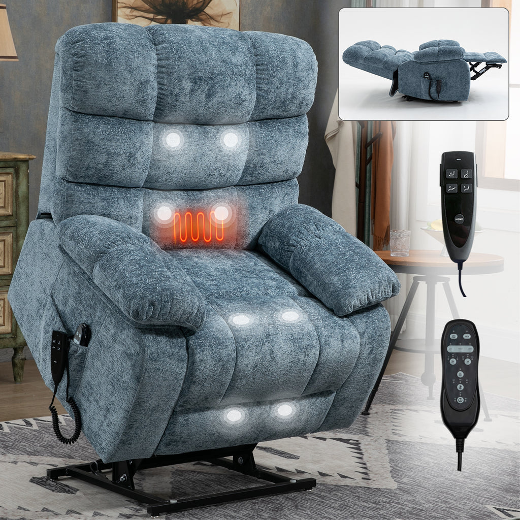 Lift Recliner Chair Heat Massage Dual Motor Infinite Position Up to 350 LBS Large Electric Power Lift Recliners with Power-Remote, Medium-firm and Heavy duty, Blue - Grand Goldman Shop