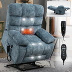 Lift Recliner Chair Heat Massage Dual Motor Infinite Position Up to 350 LBS Large Electric Power Lift Recliners with Power-Remote, Medium-firm and Heavy duty, Blue - Grand Goldman Shop