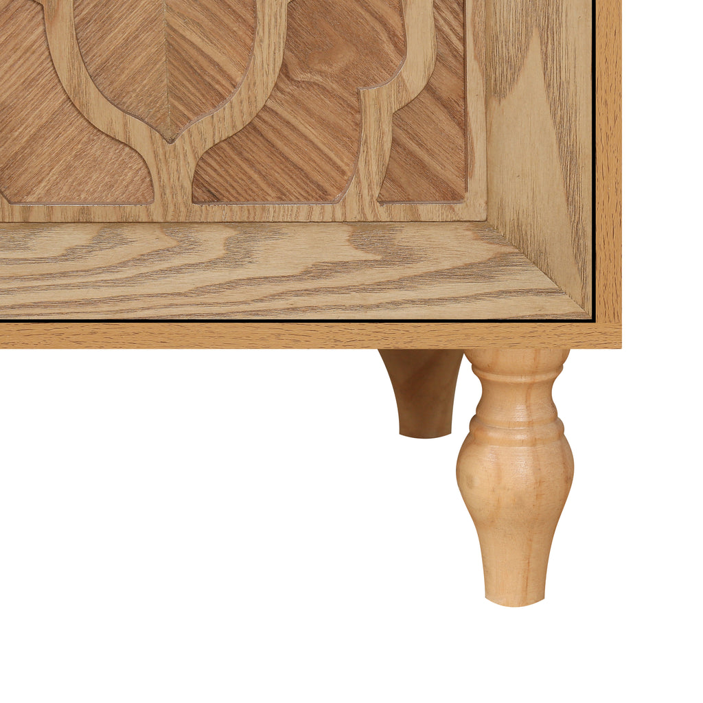 Carved Flower Door Large Storage Cabinet With Metal Handle Suitable For Living Room, Kitchen, Entryway(NATURAL WOOD) - Grand Goldman Shop
