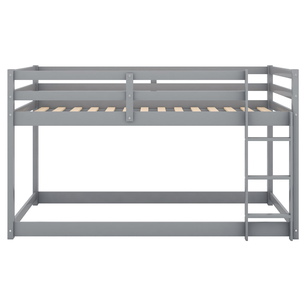 Gray Twin Over Twin Floor Bunk Bed with Ladder, Solid Pine Wood, 79.1''L x 42''W x 46.5''H - Grand Goldman Shop