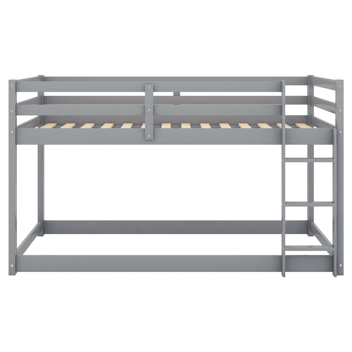 Gray Twin Over Twin Floor Bunk Bed with Ladder, Solid Pine Wood, 79.1''L x 42''W x 46.5''H - Grand Goldman Shop