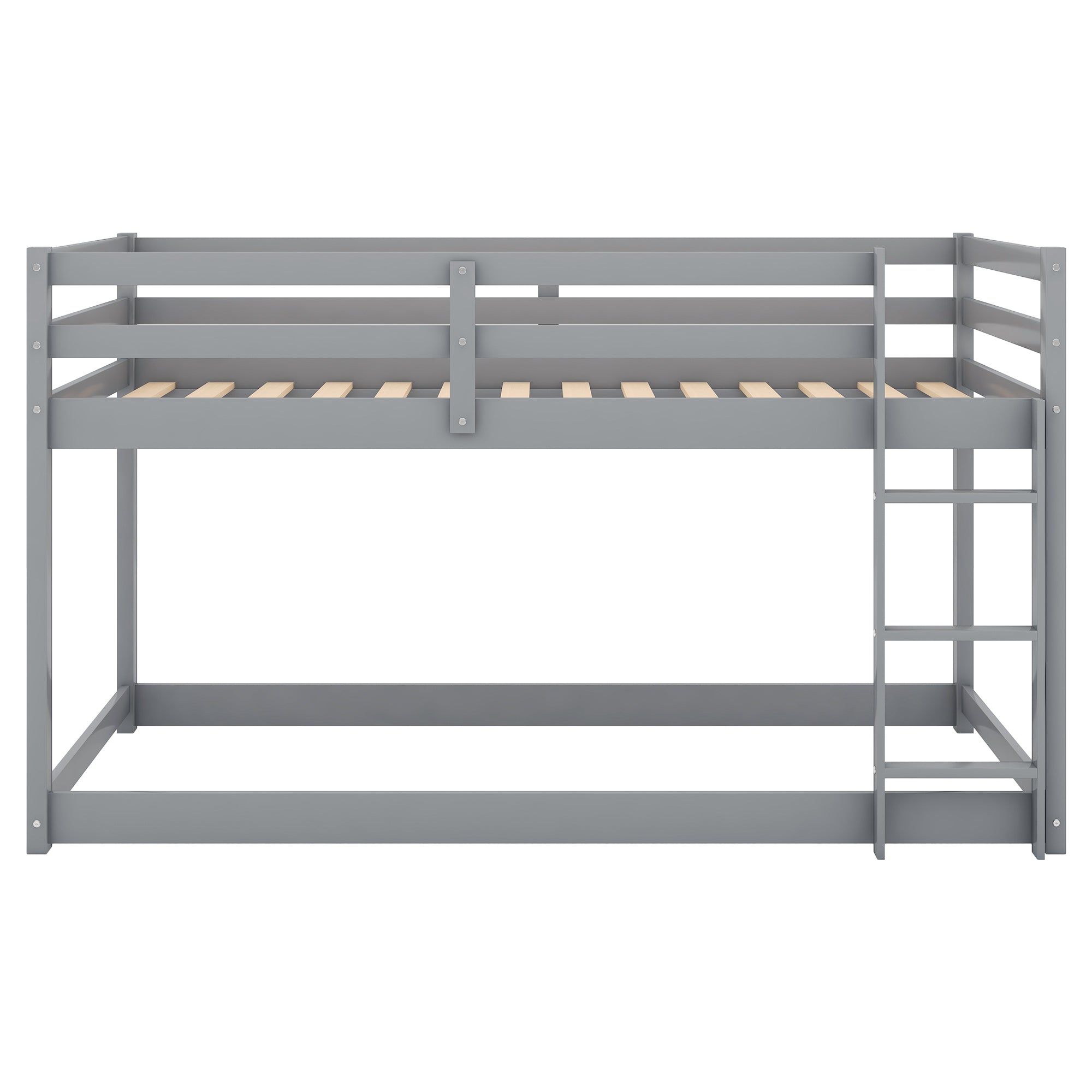 Gray Twin Over Twin Floor Bunk Bed with Ladder, Solid Pine Wood, 79.1''L x 42''W x 46.5''H - Grand Goldman Shop