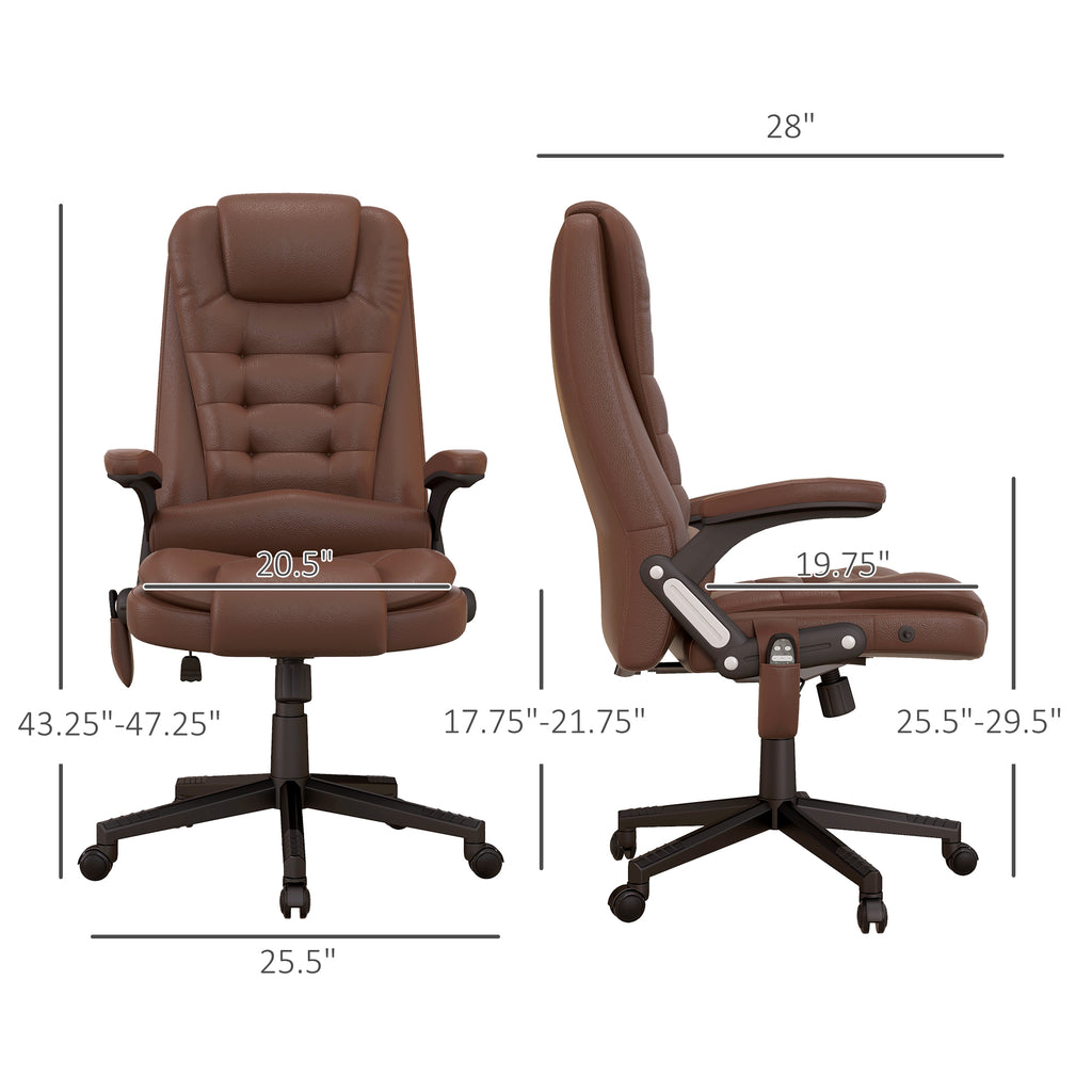 HOMCOM High Back Vibration Massage Office Chair with 6 Vibration Points, Heated Reclining PU Leather Computer Chair with Armr