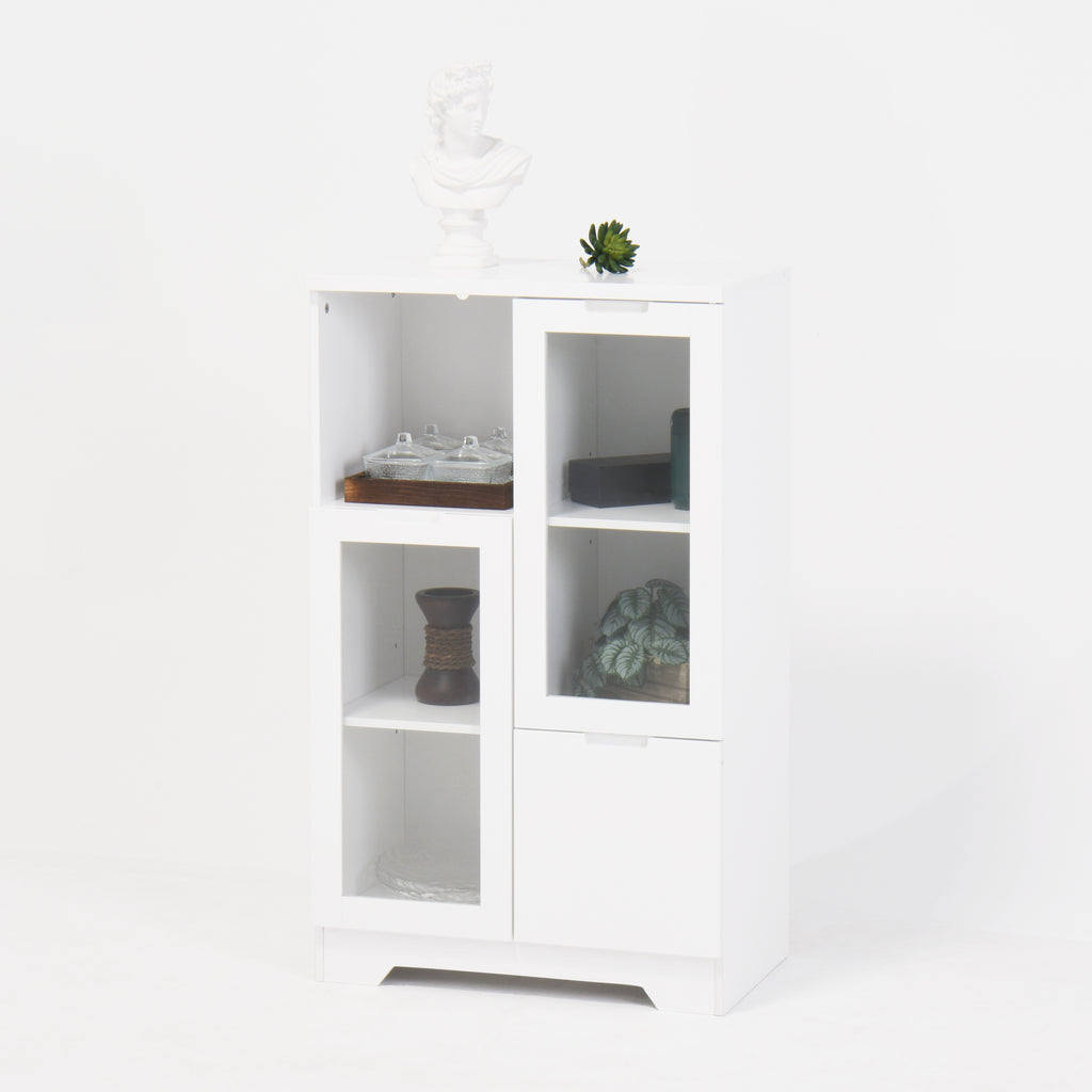 Modern MDF Painted Cabinet with Glass Doors and Drawer, White, for Bedroom and Living Room - Grand Goldman Shop