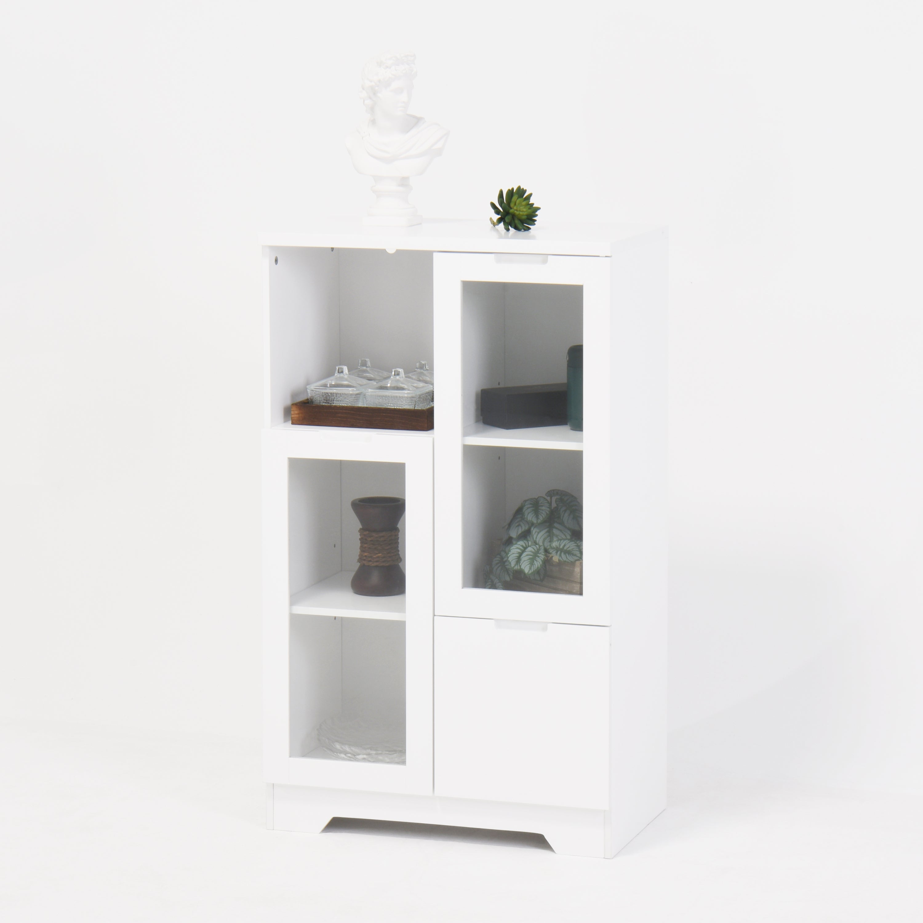 Modern MDF Painted Cabinet with Glass Doors and Drawer, White, for Bedroom and Living Room - Grand Goldman Shop