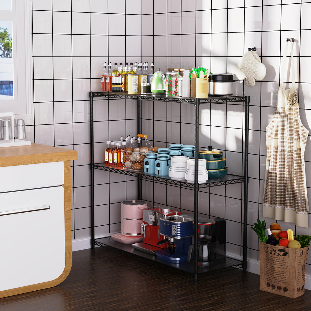 3 Tier Wire Shelving Unit, 1050 LBS NSF Height Adjustable Metal Garage Storage Shelves, Heavy Duty Storage Wire Rack Metal Shelves - Black - Grand Goldman Shop
