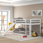 White Twin over Twin Bunk Bed with Convertible Slide and Ladder, Pine Wood and MDF, 79.3''L x 84.4''W x 46.5''H - Grand Goldman Shop