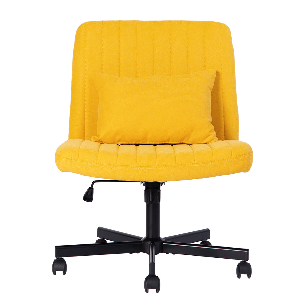 Yellow Linen Criss Cross Armless Office Chair with Wheels - Modern Comfort for Home Office, Meditation & Makeup Spaces - Gran