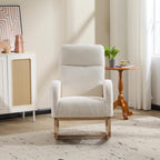 Modern Accent Rocking Chair Rocking Chair with Solid Wood Legs, Upholstered Nursery Glider Rocker, Comfy Armchair with Side Pocket, Living Room Lounge Arm Chair with High Backrest (white,teddy) - Grand Goldman Shop
